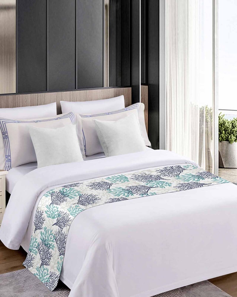 Teal Blue Grey Coral Coastal Bed Runner For King Size Bed 94x20 Inch Decorative Throw - Image 5