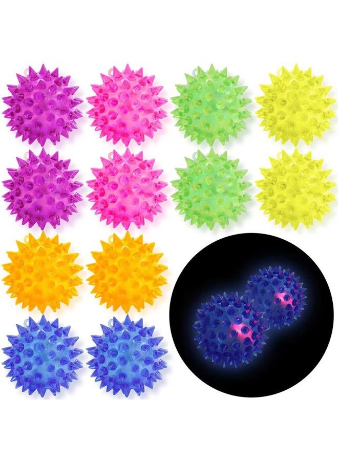 Deermon 12 Pack LED Light Up Fidget Sensory Bouncy Spiky Ball Squishy Glow in The Dark Flashing Stress Relief Spiky Balls Toy for Party Favors Kids Gifts School Rewards - Image 1