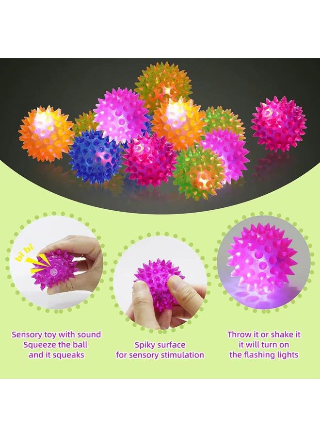 Deermon 12 Pack LED Light Up Fidget Sensory Bouncy Spiky Ball Squishy Glow in The Dark Flashing Stress Relief Spiky Balls Toy for Party Favors Kids Gifts School Rewards - Image 5