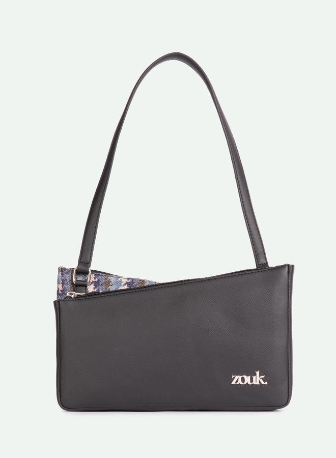 ZOUK Kiya Small Shoulder Bag for Women - Dual-Sided Shoulder Bag with Criss-Cross Design| Handcrafted Purse with Dual Zipper Compartments & Water-Resistant Lining |Bombay Houndstooth - Image 2
