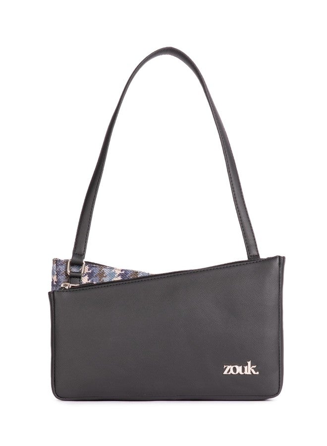 ZOUK Kiya Small Shoulder Bag for Women - Dual-Sided Shoulder Bag with Criss-Cross Design| Handcrafted Purse with Dual Zipper Compartments & Water-Resistant Lining |Bombay Houndstooth - Image 1