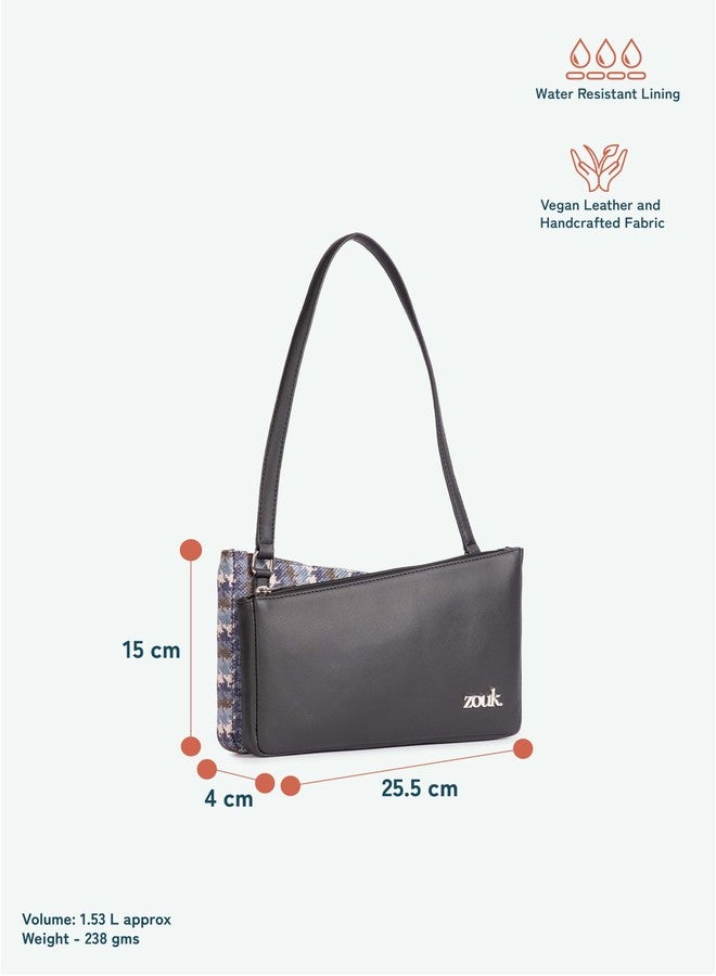 ZOUK Kiya Small Shoulder Bag for Women - Dual-Sided Shoulder Bag with Criss-Cross Design| Handcrafted Purse with Dual Zipper Compartments & Water-Resistant Lining |Bombay Houndstooth - Image 4