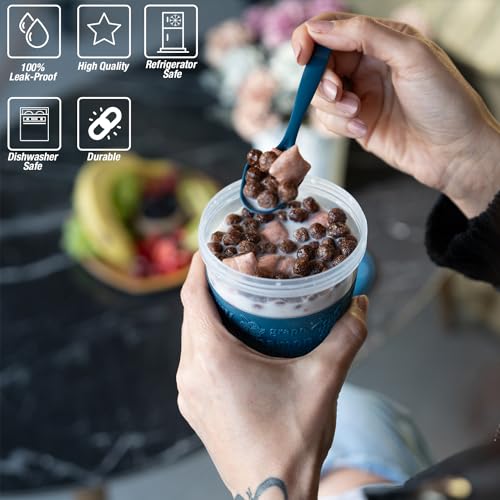 EYNEL 4 Pack Breakfast On The Go Yogurt Parfait Cups, Reusable Plastic Containers with Lids and Spoons, Perfect Jars for Overnight Oats Cereal Granola Oatmeal Smoothies and Snack Prep - Image 2