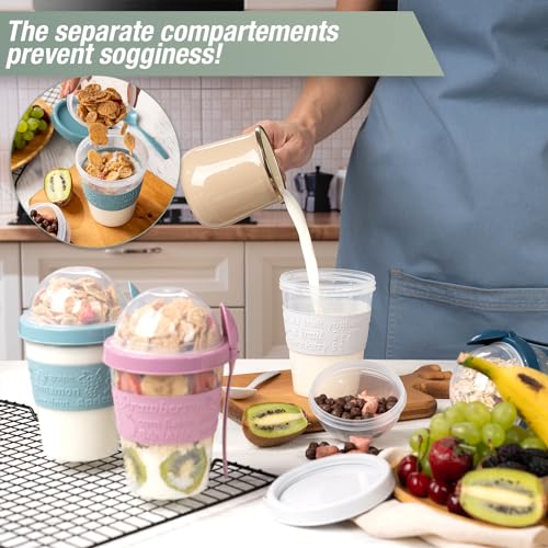 EYNEL 4 Pack Breakfast On The Go Yogurt Parfait Cups, Reusable Plastic Containers with Lids and Spoons, Perfect Jars for Overnight Oats Cereal Granola Oatmeal Smoothies and Snack Prep - Image 3