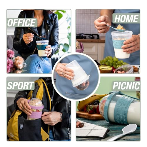 EYNEL 4 Pack Breakfast On The Go Yogurt Parfait Cups, Reusable Plastic Containers with Lids and Spoons, Perfect Jars for Overnight Oats Cereal Granola Oatmeal Smoothies and Snack Prep - Image 4