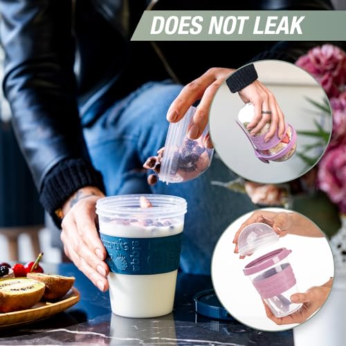 EYNEL 4 Pack Breakfast On The Go Yogurt Parfait Cups, Reusable Plastic Containers with Lids and Spoons, Perfect Jars for Overnight Oats Cereal Granola Oatmeal Smoothies and Snack Prep - Image 5