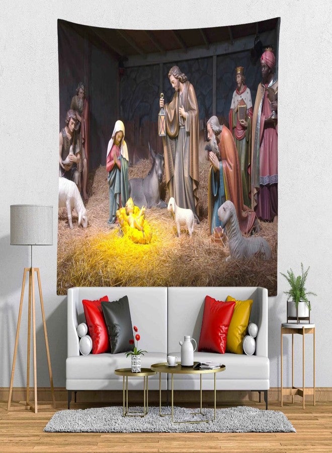 Loccor Chritmas Nativity Scene Tapestry 80x60 Inch Manger Scene Birth of Baby Jesus Tapestry Wall Hanging Christian Religious Tapestries Wide Wall Art for Church Bedroom Living Room Dorm Home Decor - Image 2