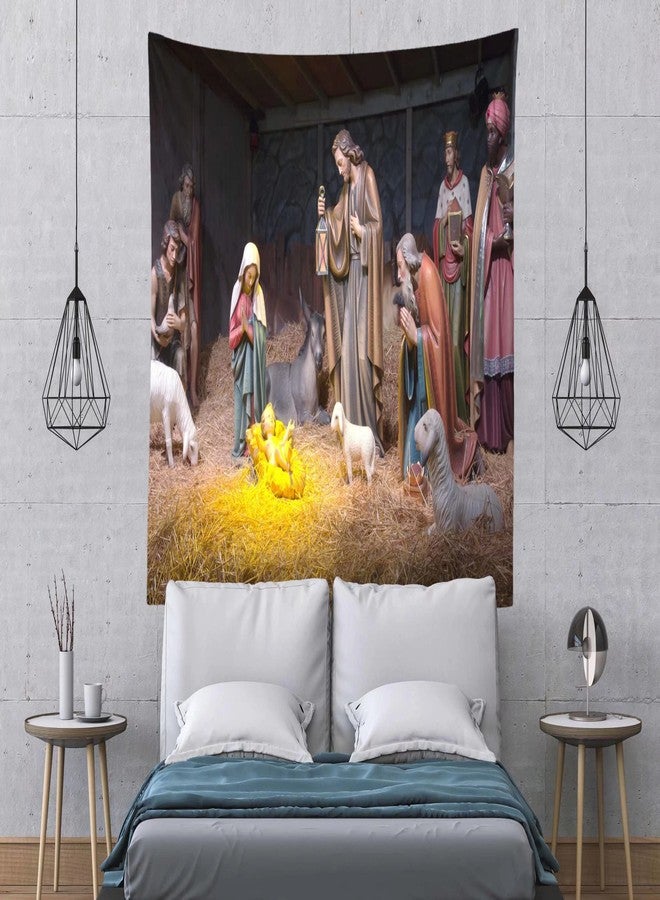 Loccor Chritmas Nativity Scene Tapestry 80x60 Inch Manger Scene Birth of Baby Jesus Tapestry Wall Hanging Christian Religious Tapestries Wide Wall Art for Church Bedroom Living Room Dorm Home Decor - Image 3