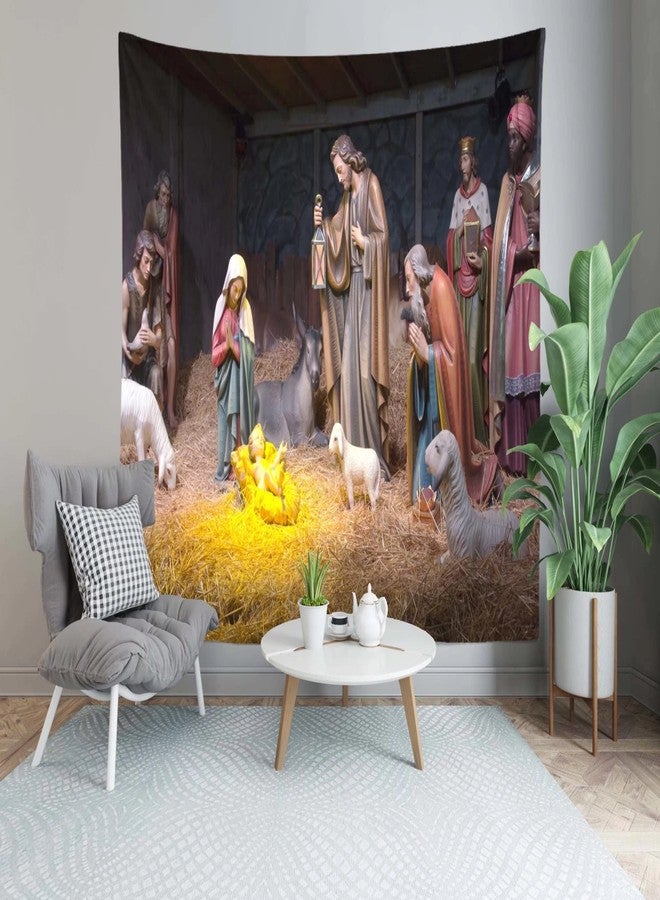 Loccor Chritmas Nativity Scene Tapestry 80x60 Inch Manger Scene Birth of Baby Jesus Tapestry Wall Hanging Christian Religious Tapestries Wide Wall Art for Church Bedroom Living Room Dorm Home Decor - Image 4