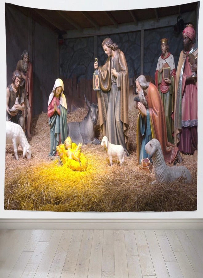 Loccor Chritmas Nativity Scene Tapestry 80x60 Inch Manger Scene Birth of Baby Jesus Tapestry Wall Hanging Christian Religious Tapestries Wide Wall Art for Church Bedroom Living Room Dorm Home Decor - Image 1