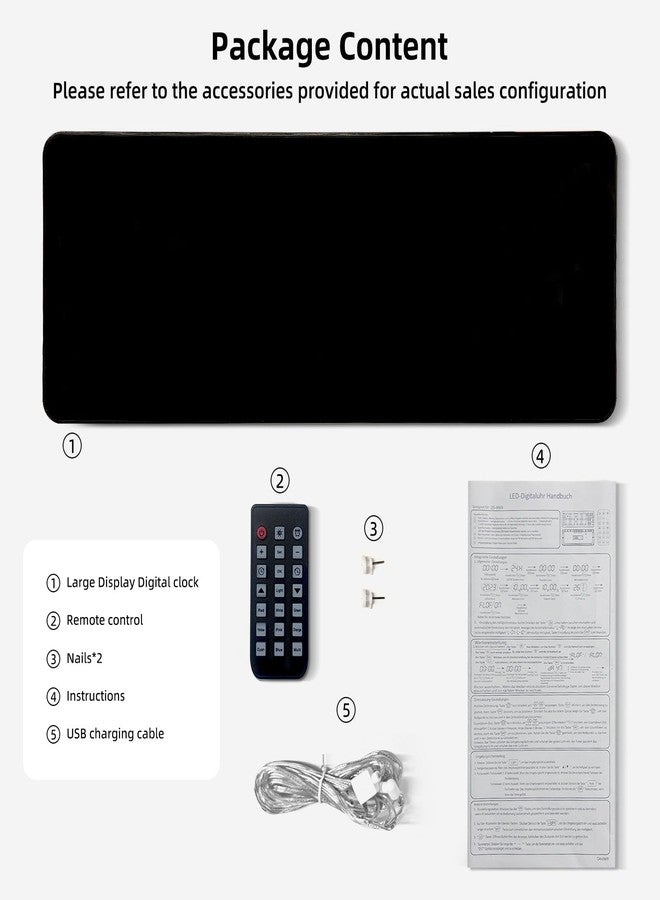 TIMESS ساعة حائط رقمية مقاس 17.5 بوصة، شاشة LED تعرض الوقت والتاريخ والشهر ودرجة الحرارة والرطوبة، جهاز تحكم عن بعد، منبه، مؤقت، 10 مستويات سطوع، إضاءة ليلية للمنزل وغرفة المعيشة وغرفة النوم والمكتب - Image 5