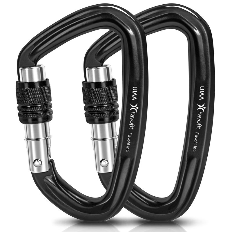 Favofit Locking Climbing Carabiner Heavy Duty: Favofit UIAA Certified 42kn (9441 lbs) Safety Caribeaner Clips - Large Screwgate Rock Mountain Caribiniers for Rescue Firefighter - Image 1