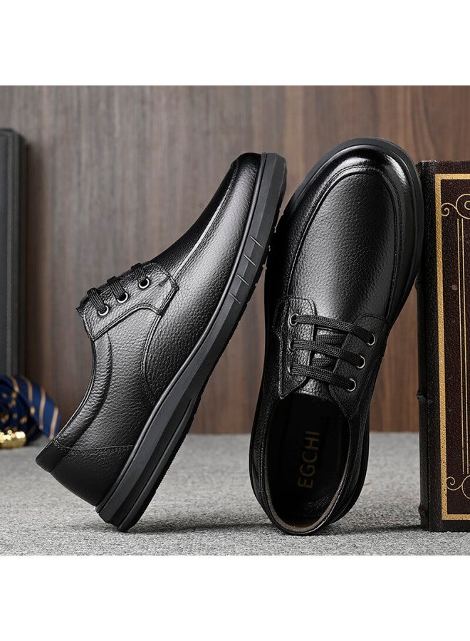 Egchi Men's Leather Shoes, Business Casual Formal Shoes, Top-grain Leather, Wear-resistant, Breathable, Round Toe Shoes, J6627 Lace-up Style, Size 41 - Image 3