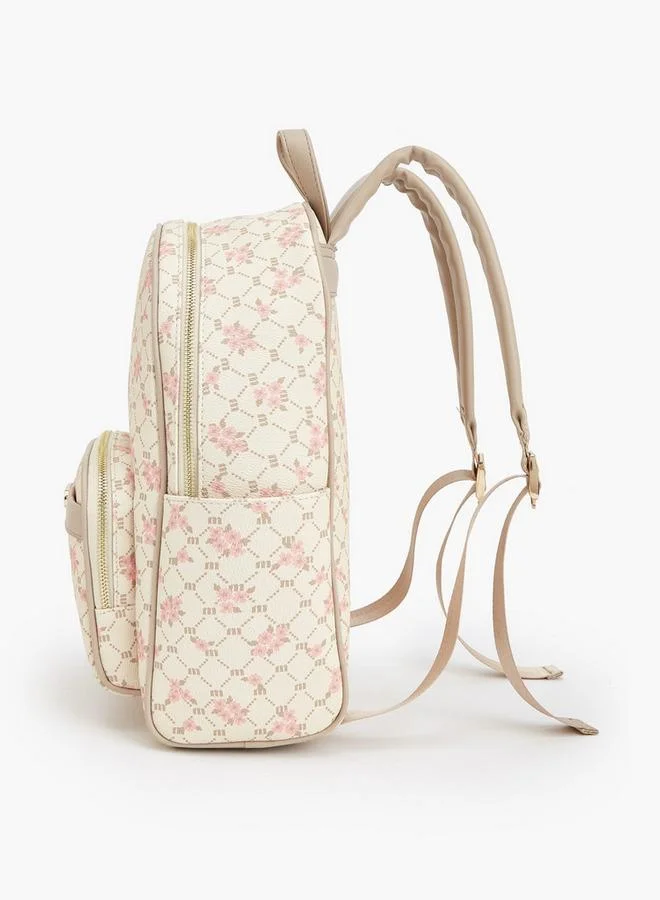 Missy BEIGE Floral Monogram Print Backpack  | Best Price UAE