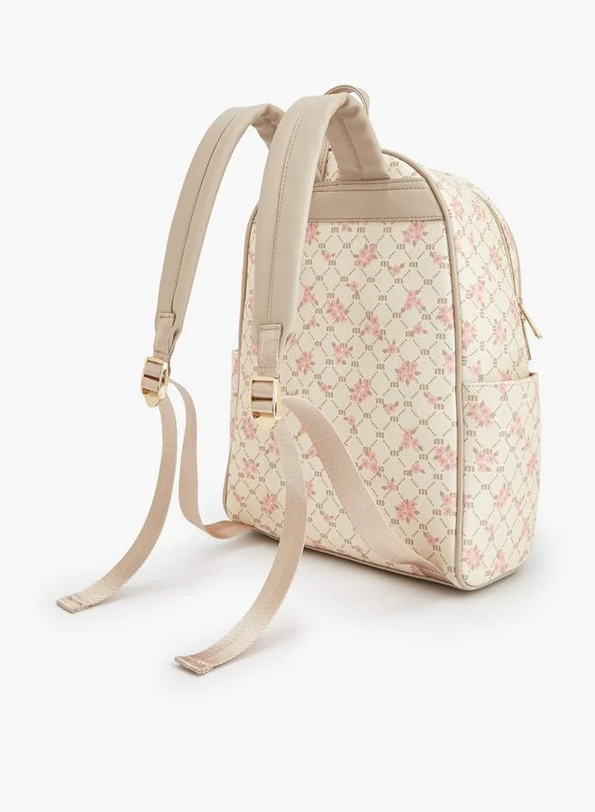 Missy BEIGE Floral Monogram Print Backpack  | Best Price UAE