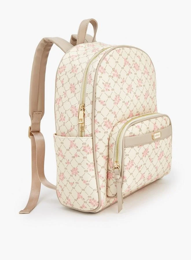 Missy BEIGE Floral Monogram Print Backpack  | Best Price UAE
