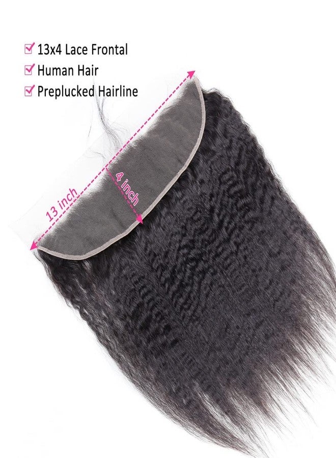 Odir 13x4 Lace Closure Frontal 180% Density Kinky Straight Brazilian Human Hair 16 Inch Unprocessed 9A Yaki Straight Virgin Hair 13x4 Ear to Ear Lace Frontal with Baby Hair Natural Color - Image 4