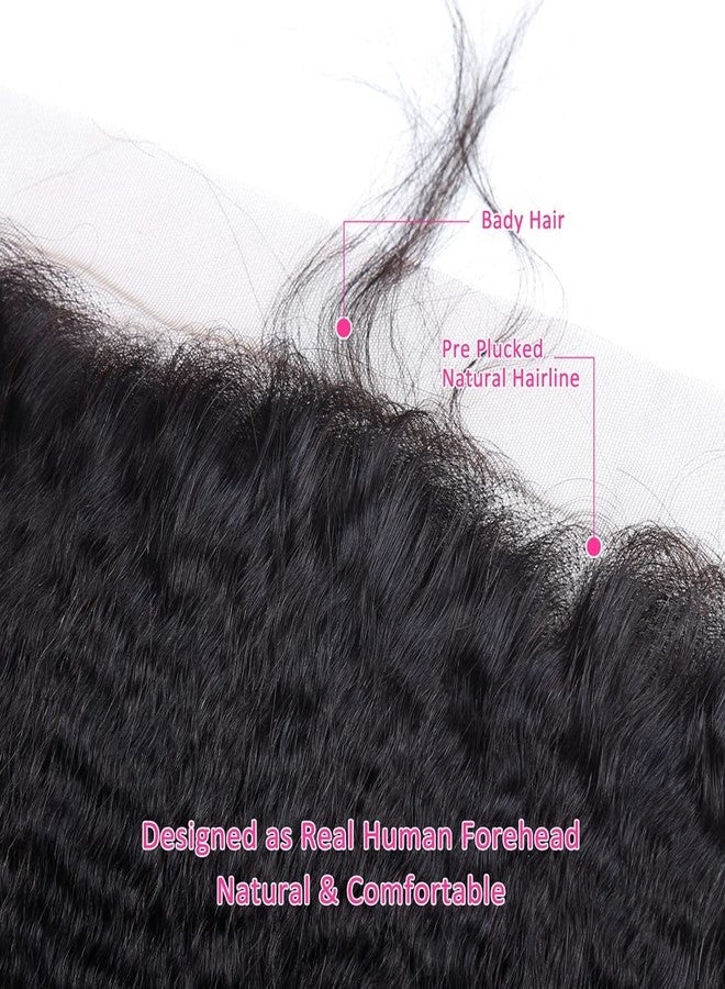 Odir 13x4 Lace Closure Frontal 180% Density Kinky Straight Brazilian Human Hair 16 Inch Unprocessed 9A Yaki Straight Virgin Hair 13x4 Ear to Ear Lace Frontal with Baby Hair Natural Color - Image 5