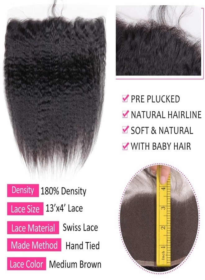 Odir 13x4 Lace Closure Frontal 180% Density Kinky Straight Brazilian Human Hair 16 Inch Unprocessed 9A Yaki Straight Virgin Hair 13x4 Ear to Ear Lace Frontal with Baby Hair Natural Color - Image 3
