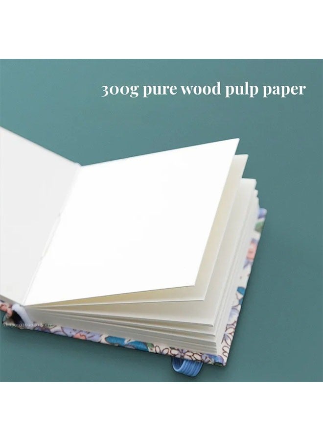 Generic Mini Notebook for Art Drawing, Watercolor Sketchbook Handmade Fabric Cover, 300g Medium Thick Paper Mini Notepad Portable Drawing Book 1 Piece  - Image 4