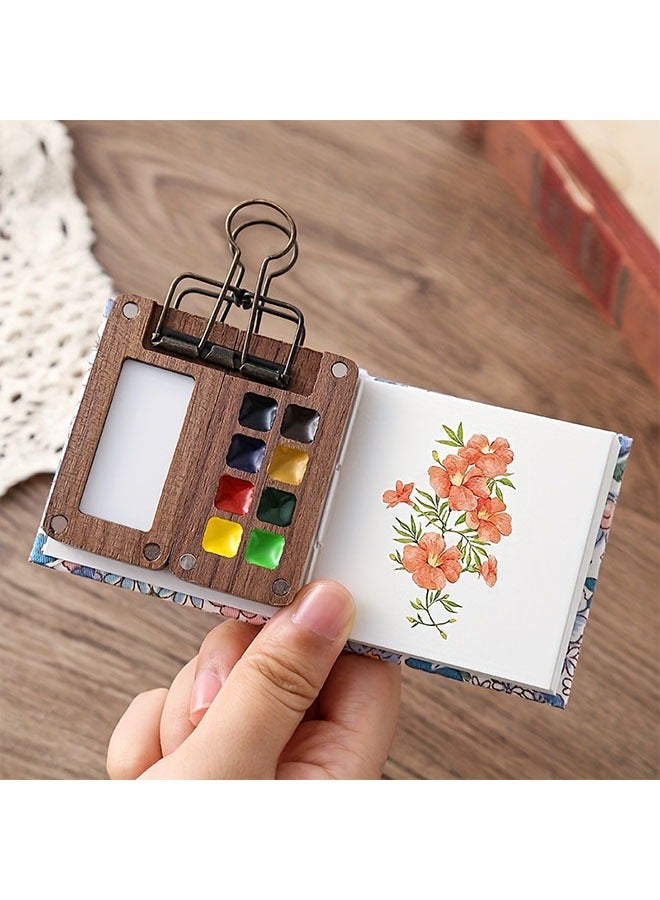 Generic Mini Notebook for Art Drawing, Watercolor Sketchbook Handmade Fabric Cover, 300g Medium Thick Paper Mini Notepad Portable Drawing Book 1 Piece  - Image 2