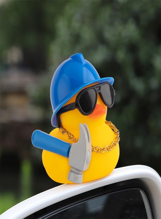 wonuu Car Dashboard Decorations Rubber Ducks, Construction Builder Rubber Ducky for Car Ornament Cute Duck with Tool, Hard Hat, Glasses, Necklace (Hammer) - Image 2