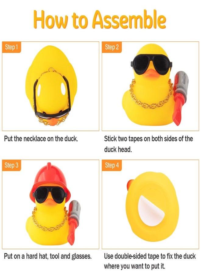 wonuu Car Dashboard Decorations Rubber Ducks, Construction Builder Rubber Ducky for Car Ornament Cute Duck with Tool, Hard Hat, Glasses, Necklace (Hammer) - Image 5