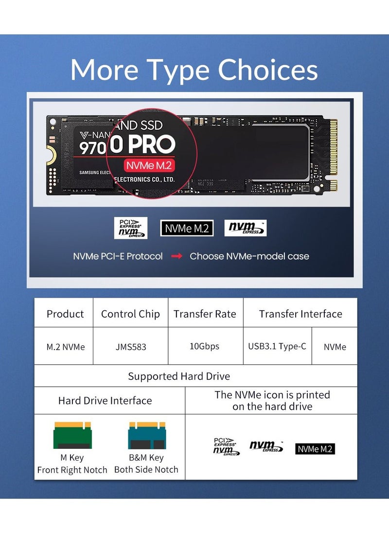 ماركة غير محددة - حاوية SSD من USB 3.1 إلى M.2 NVME PCIe SSD ، جراب محول NVME M-Key إلى النوع C لـ nvme SSD ، صندوق حافظة 10Gbps Gen 2 USB3.1 إلى M.2 SSD - Image 1