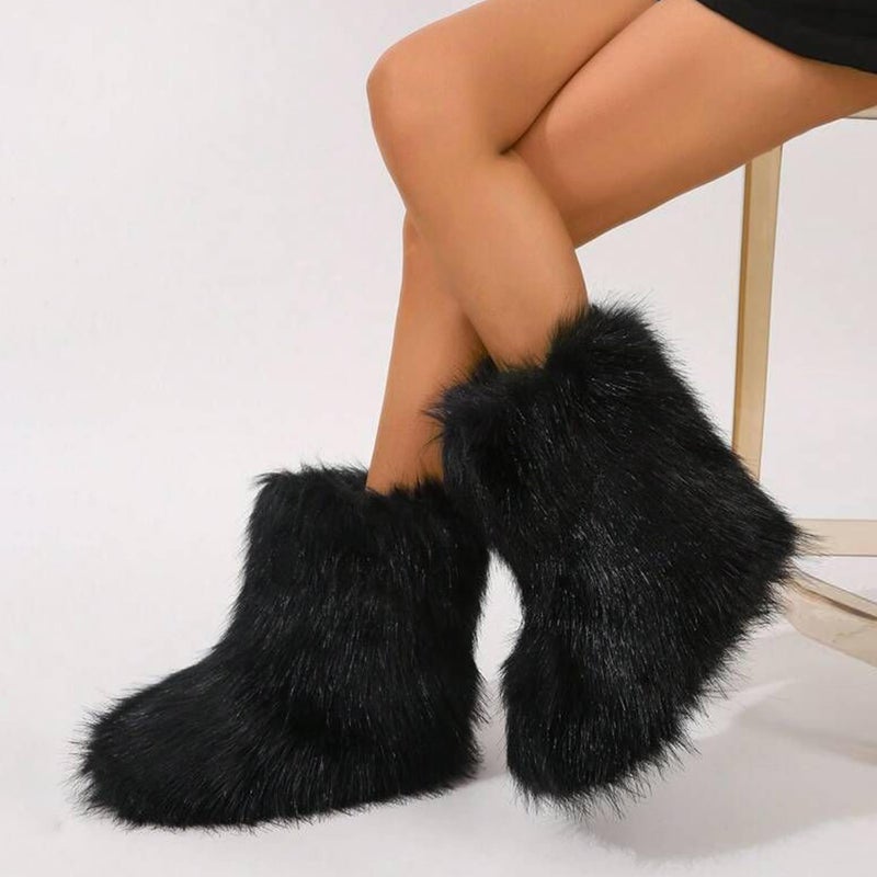 CEPEPRIN Women's Faux Fur Boots Furry Fuzzy Snow Boots Fluffy Winter Boot Warm Comfortable Mid-Calf Boot - Image 2