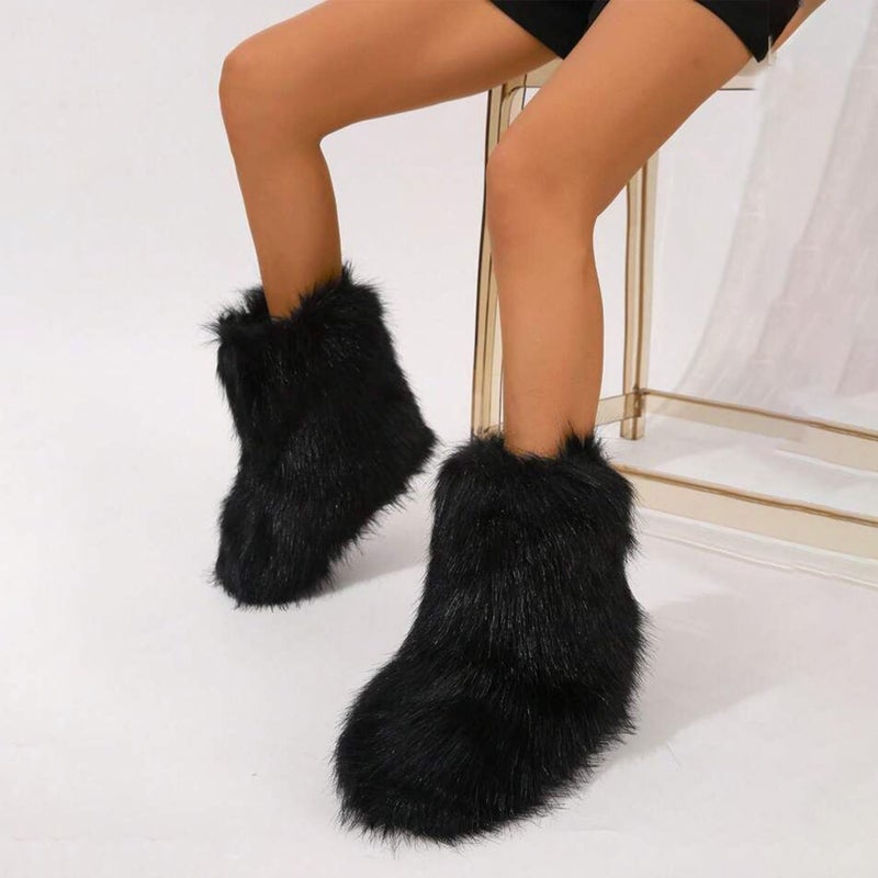 CEPEPRIN Women's Faux Fur Boots Furry Fuzzy Snow Boots Fluffy Winter Boot Warm Comfortable Mid-Calf Boot - Image 5