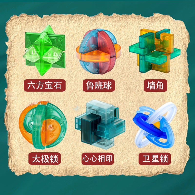 New Luban Lock Transparent Glass Color Series Various Difficulty Puzzle Super Difficult Children'S Puzzle Kongming Lock Toy - Image 4