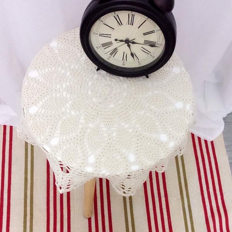 Laivigo New Handmade Crochet Lace Round Table Cloth Doilies Doily,24 Inch,Beige - Image 2
