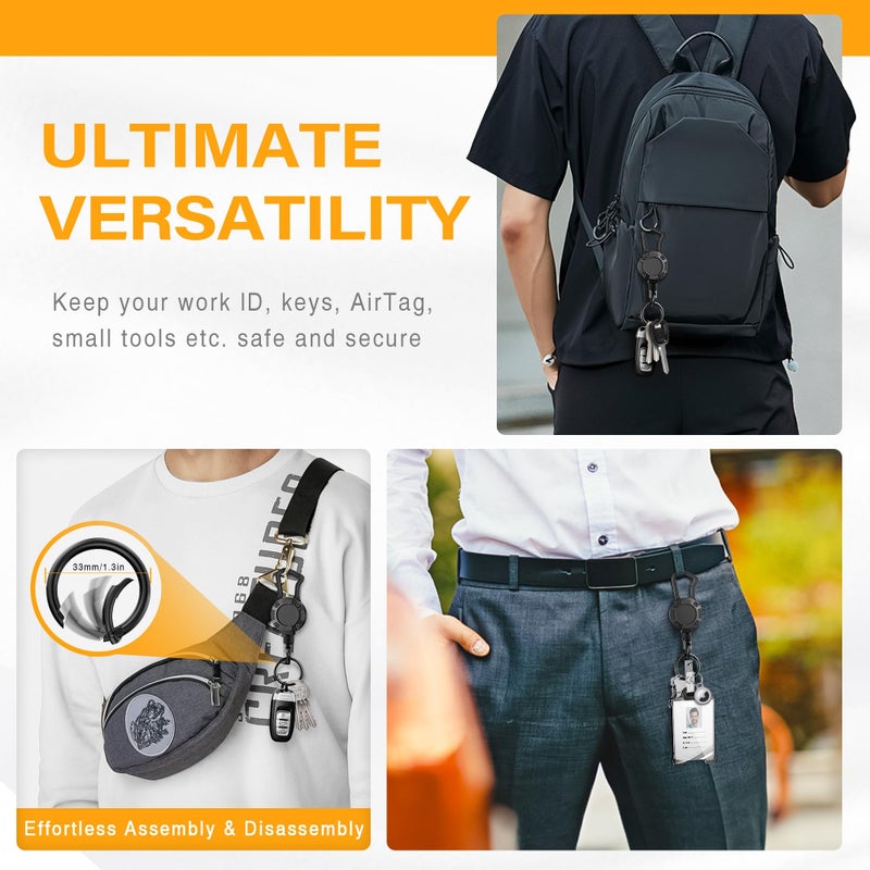 ELV Retractable ID Badge Holder: Heavy Duty Metal Retractable Keychain Badge Reel with Carabiner Belt Clip - 26â€ Strong Cord (Upgrade, Magnetic Closure) - Image 4