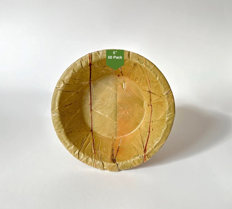 Foliumware Single Use Sal Leaf Bowls 5 inch 50pack  Zero Waste Biodegradable Backyard Compostable  For Parties Picnics BBQs Weddings Outdoor Festivals