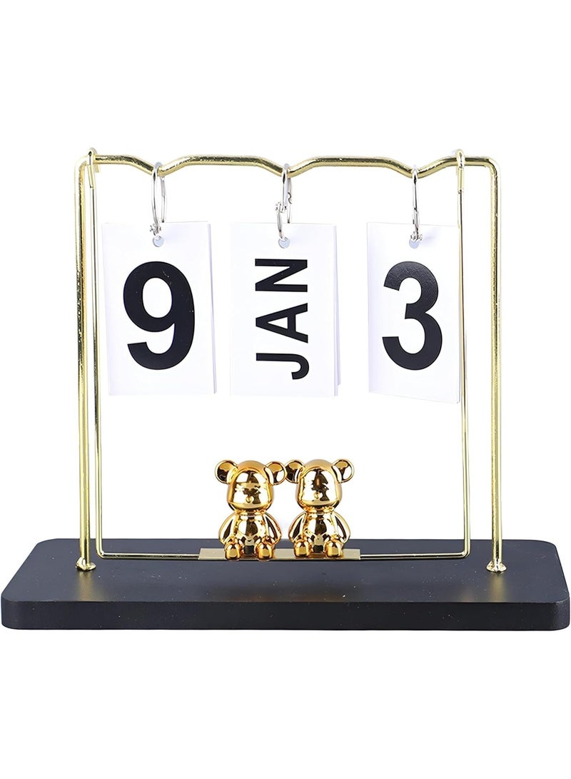 تقويم دائم - ملحق مكتب أنيق ومتين مصنوع من معدن عالي الجودة وخشب صلب، مثالي لإضافة لمسة فريدة إلى أي مكتب أو غرفة نوم مع الحفاظ على أيامك منظمة. - Image 1