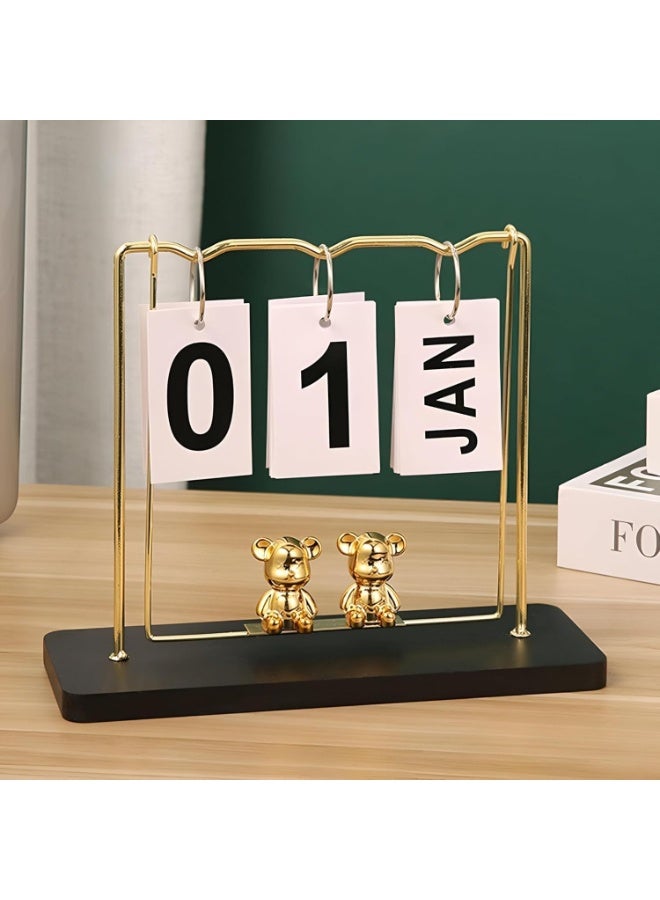 تقويم دائم - ملحق مكتب أنيق ومتين مصنوع من معدن عالي الجودة وخشب صلب، مثالي لإضافة لمسة فريدة إلى أي مكتب أو غرفة نوم مع الحفاظ على أيامك منظمة. - Image 2