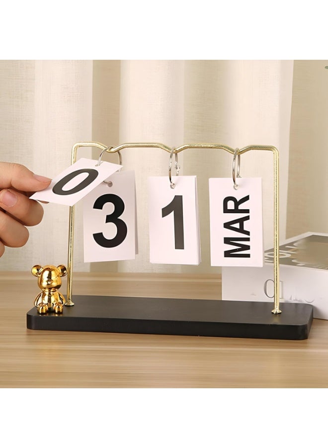 تقويم دائم - ملحق مكتب أنيق ومتين مصنوع من معدن عالي الجودة وخشب صلب، مثالي لإضافة لمسة فريدة إلى أي مكتب أو غرفة نوم مع الحفاظ على أيامك منظمة. - Image 4