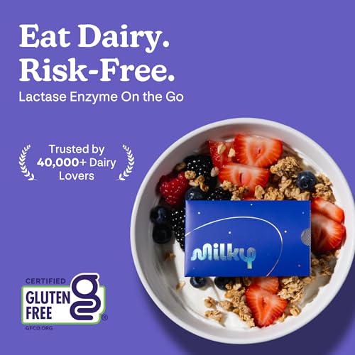 Milky Lactose Intolerance Pills 10800 FCC Dairy Relief for Lactose Intolerance Lactase Enzyme Tablets Portable Credit Card Sleeves Bloating Gas Relief 48 Count Astral Violet - Image 5