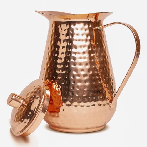 Artisan's Anvil Artisans Anvil Copper Pitcher wCopper Handle and Lid Pure 100 Hammered Vessel Heavy Duty Copper Jug Handmade 70 fl Oz Best for Water Ayurveda Moscow Mule Cocktails 