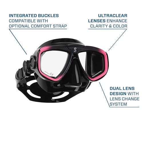 SCUBAPRO Zoom Scuba Mask with Ultra Clear Dual Lens and Lens-Change System for Optical Lenses for Diving, Black/Pink - Image 3