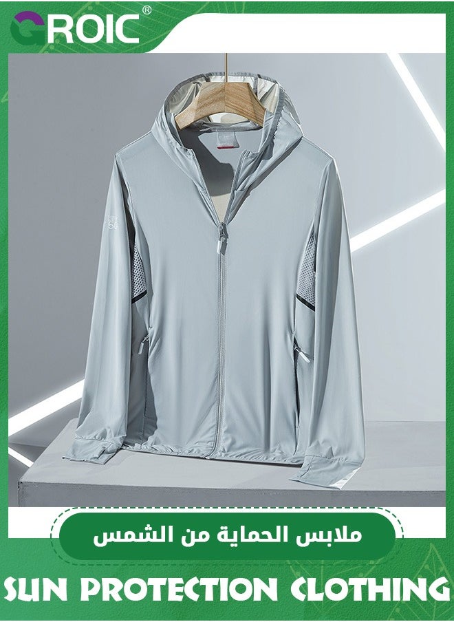GROIC UPF 50+ UV Sun Protection Clothing for Men & women, Sun Protection Ice Silk Clothing Long Sleeve Hoodie Sun Shirt, Summer Tennis Shirt Athletic Hiking Lightweight Zipper Outdoor Jacket  - Image 2