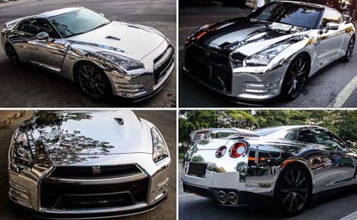 LZLRUN لاصق سيارة لزلا رون 1 قدم × 5 أقدام من الفينيل المرآة الكروم (فضي، 1 قدم × 5 أقدام) - Image 3