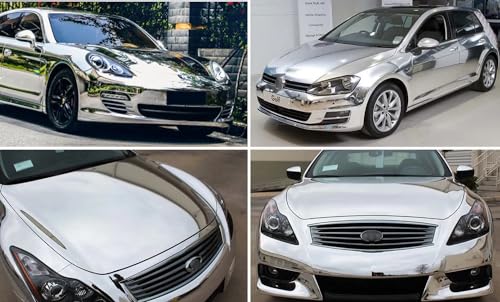 LZLRUN لاصق سيارة لزلا رون 1 قدم × 5 أقدام من الفينيل المرآة الكروم (فضي، 1 قدم × 5 أقدام) - Image 4