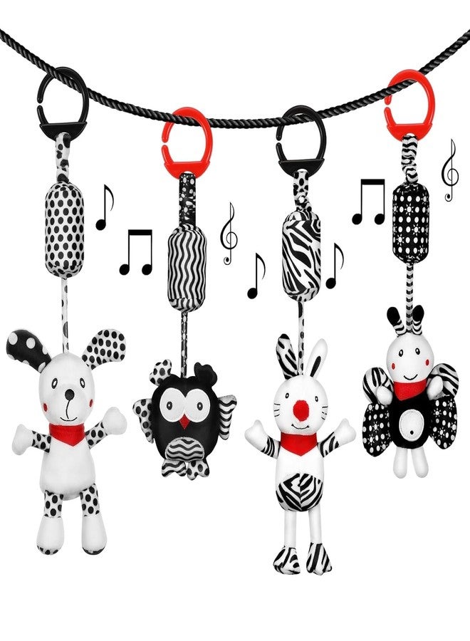 Slipps Hanging Baby Toys Hanging Rattle Toys for Baby 3 6 9 to 12 Months Crib Car Seats Stroller Toys Plush Animal Squeaky Sensory Toys for Newborn, Dog, Rabbit, Bee, Owl (Pack of 4) - Image 1