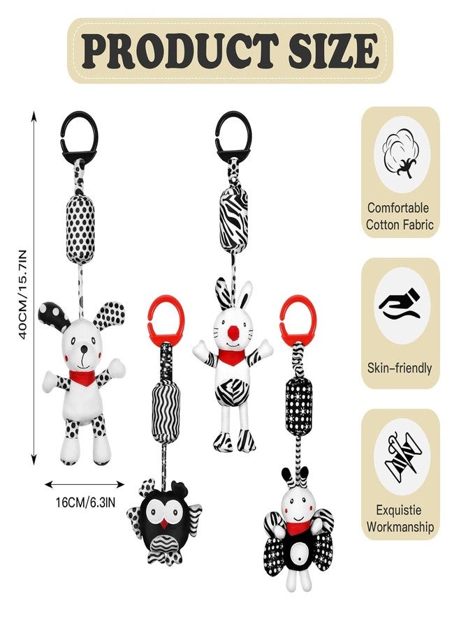 Slipps Hanging Baby Toys Hanging Rattle Toys for Baby 3 6 9 to 12 Months Crib Car Seats Stroller Toys Plush Animal Squeaky Sensory Toys for Newborn, Dog, Rabbit, Bee, Owl (Pack of 4) - Image 2