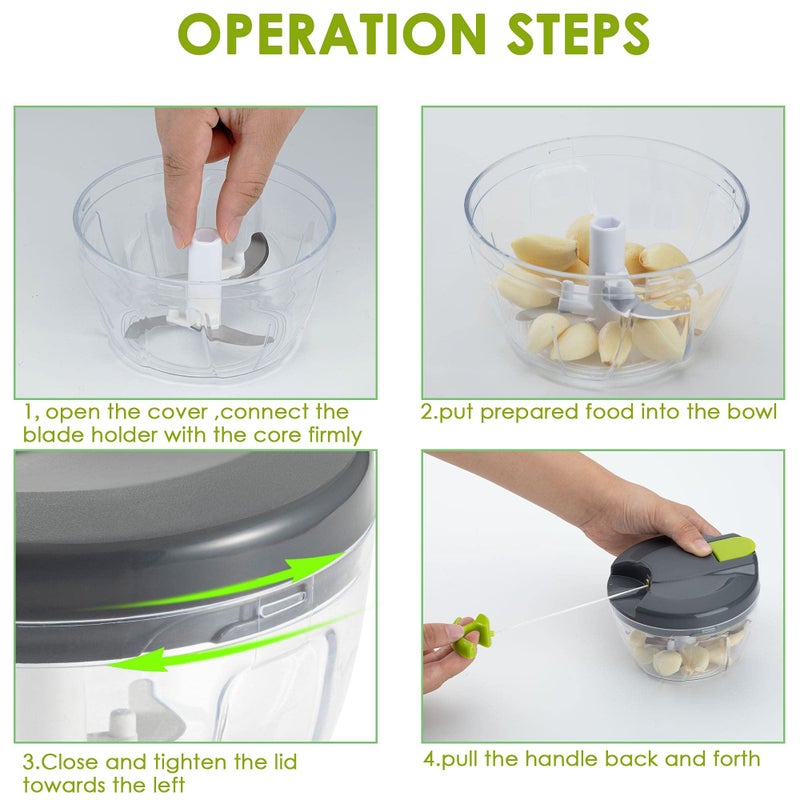 Sifenma Multi-Function Manual Food Chopper & Processors with Handle and Cover,Vegetable Chopper Shredder,Garlic Press,Suitable for Onions Garlic Peppers Carrots Gingers Fruits,Ideal Gift for Kitchen(Green) - Image 5
