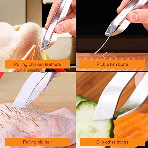 NJ Stainless Steel Tongs and Tweezers Set - 3 Pcs 6.3 Inch, 4.7 Inch Flat and Slant Fish Bone Pliers for Chef Cooking Utensils: 5 Pcs Set - Image 5