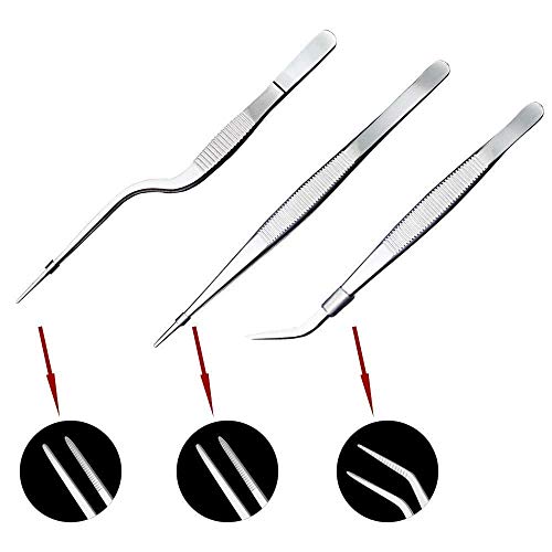 NJ Stainless Steel Tongs and Tweezers Set - 3 Pcs 6.3 Inch, 4.7 Inch Flat and Slant Fish Bone Pliers for Chef Cooking Utensils: 5 Pcs Set - Image 3
