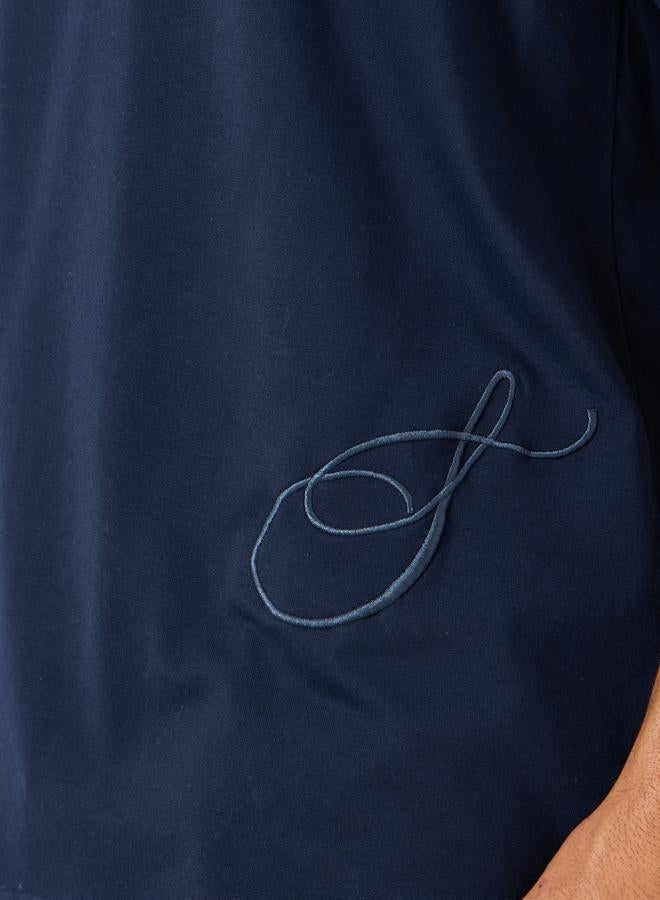 Styli Men Navy Blue Embroidered Oversized T-Shirt - Image 3