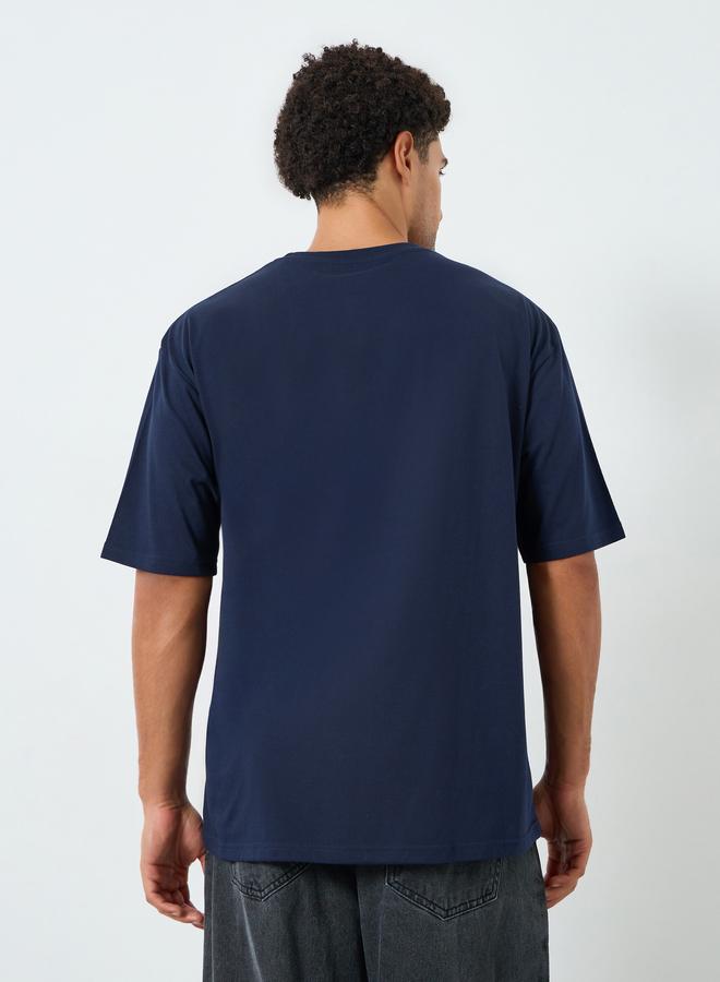 Styli Men Navy Blue Embroidered Oversized T-Shirt - Image 4
